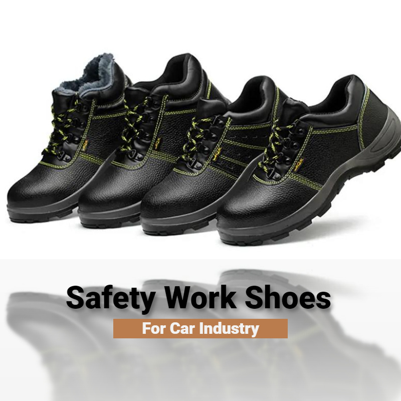 safety work shoes black leather automotive worker